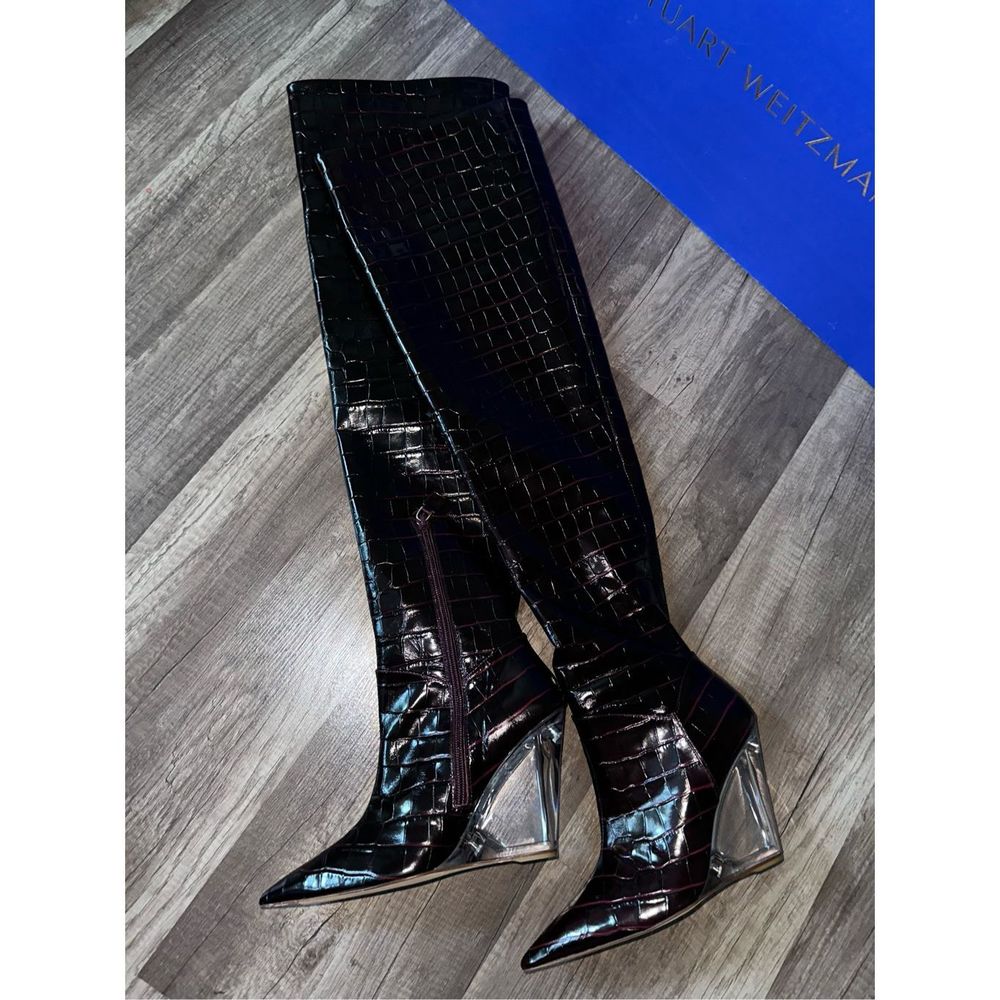 Stuart Weitzman Lucite Croc-Embossed Leather Wedg… - image 9